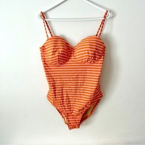 J Crew Orange and pink Striped Women’s one piece Swimsuit